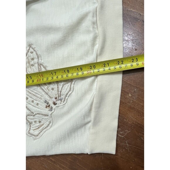 Anthropologie Floral Embroidery/Beaded Sweatshirt Womens S Beige Shimmer Holiday - Picture 10 of 14